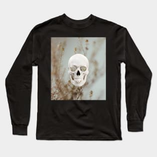 Grey Flower Skull Long Sleeve T-Shirt